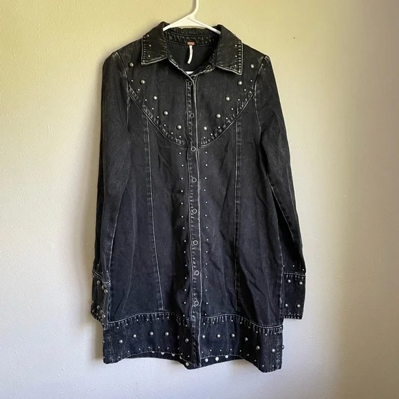 Free People Black Studded Midi Dress - Picture 1 of 6